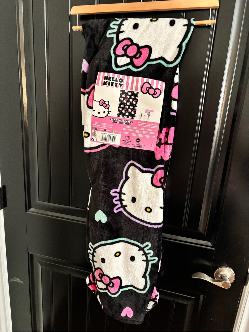Hello Kitty Black Pink White Plush Throw Blanket